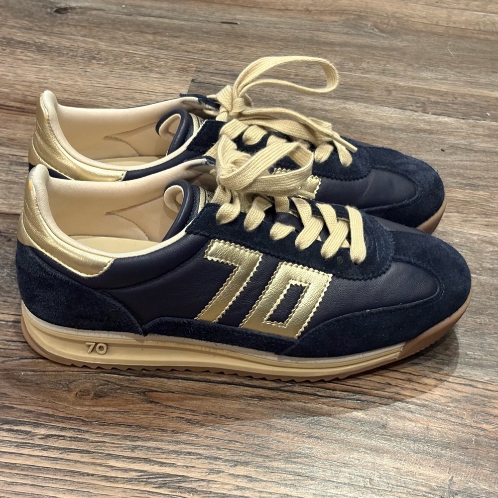 Stylish Navy and Gold Women's Sneakers - Picture 3 of 9